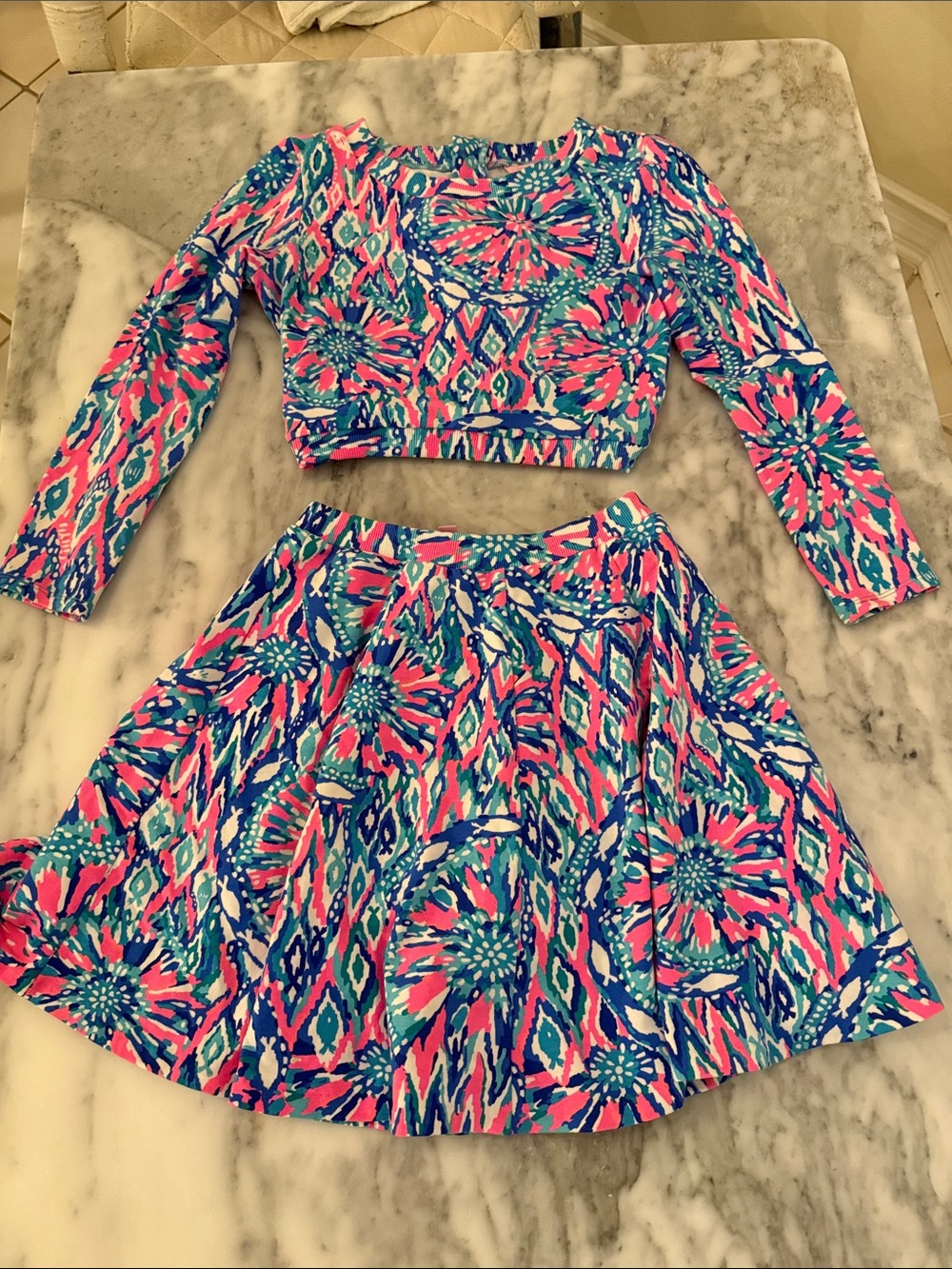 Lilly Pulitzer XS Floral Two-Piece Set in Blue & Pink-Like New